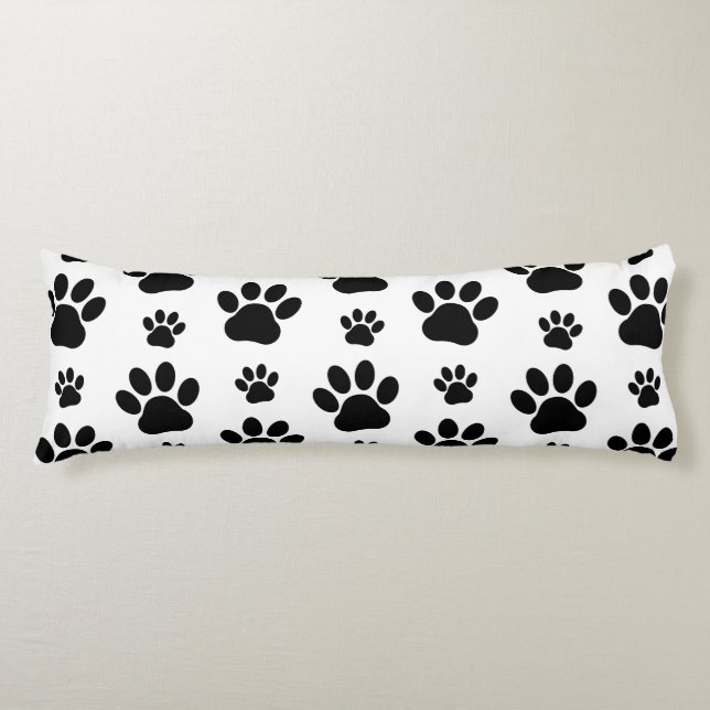 Paw Pattern, Dog Paws, Paw Prints, Black and White Body Pillow (Front)