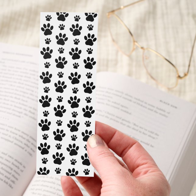 Paw Pattern, Dog Paws, Paw Prints, Black and White Bookmarks (Hand)
