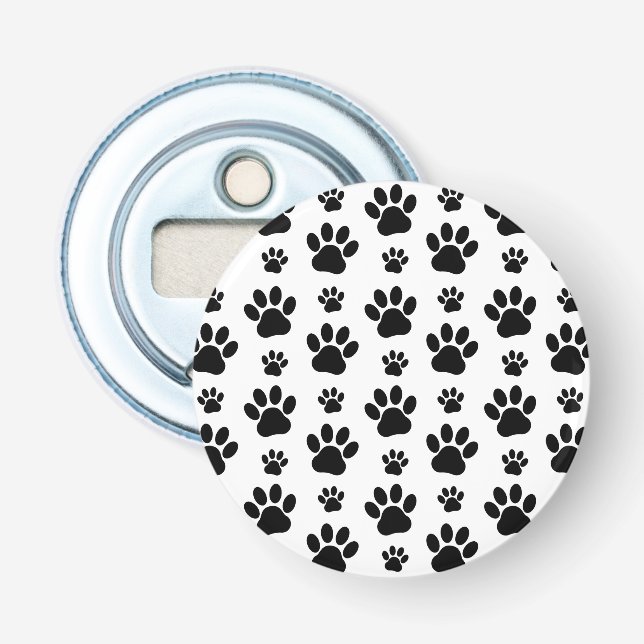 Paw Pattern, Dog Paws, Paw Prints, Black and White Bottle Opener (Front)