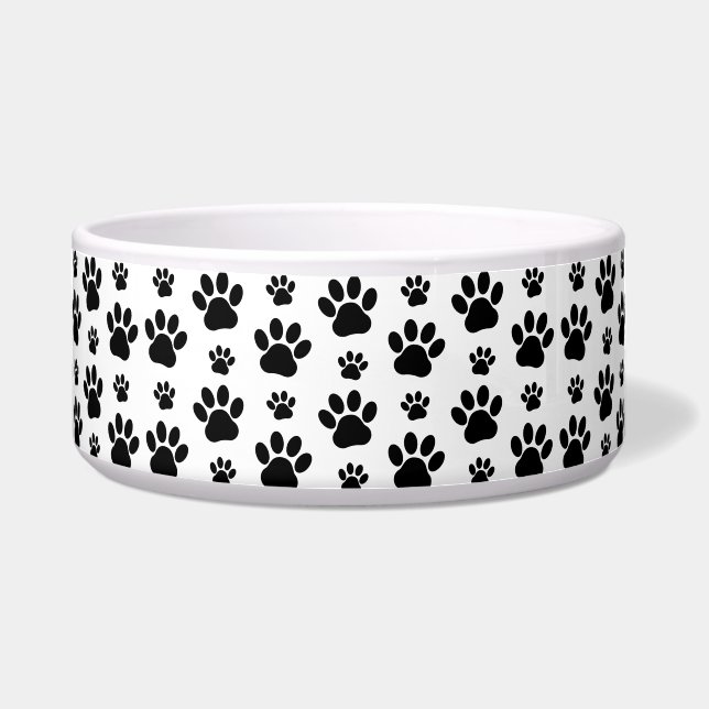 Paw Pattern, Dog Paws, Paw Prints, Black and White Bowl (Front)