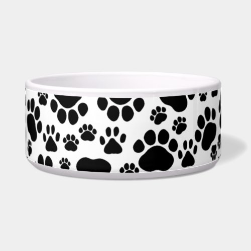 Paw Pattern Dog Paws Paw Prints Black and White Bowl