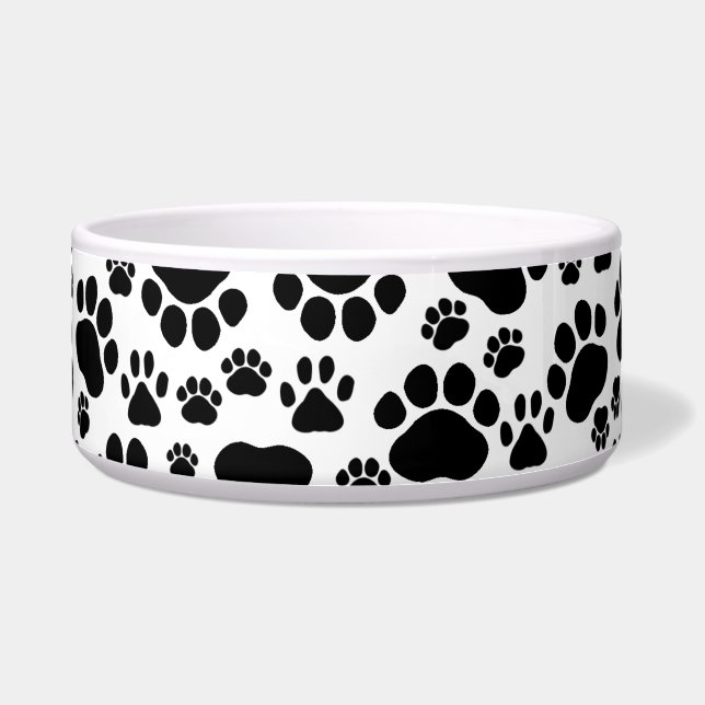 Paw Pattern, Dog Paws, Paw Prints, Black and White Bowl (Front)
