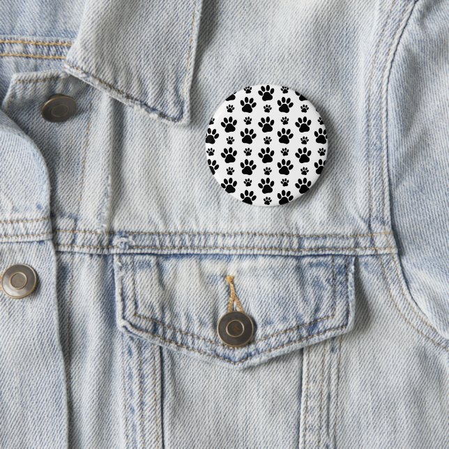 Paw Pattern, Dog Paws, Paw Prints, Black and White Button (In Situ)