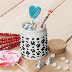 Paw Pattern, Dog Paws, Paw Prints, Black and White Candy Jar