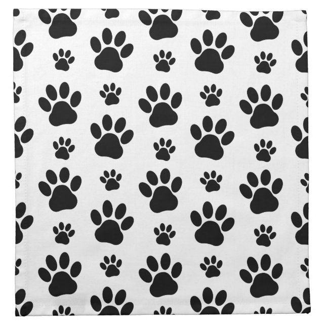 Paw Pattern, Dog Paws, Paw Prints, Black and White Cloth Napkin (Front)