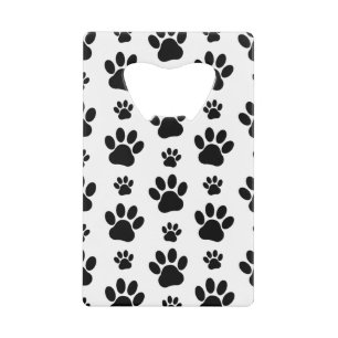 Paw Pattern, Dog Paws, Paw Prints, Black and White Credit Card Bottle Opener