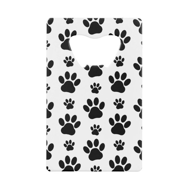 Paw Pattern, Dog Paws, Paw Prints, Black and White Credit Card Bottle Opener (Front)