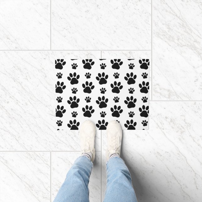 Paw Pattern, Dog Paws, Paw Prints, Black and White Doormat (Indoor)
