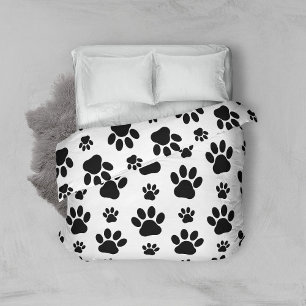 Paw Pattern, Dog Paws, Paw Prints, Black and White Duvet Cover