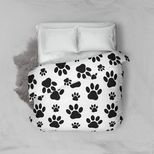 Paw Pattern Dog Paws Paw Prints Black and White Duvet Cover