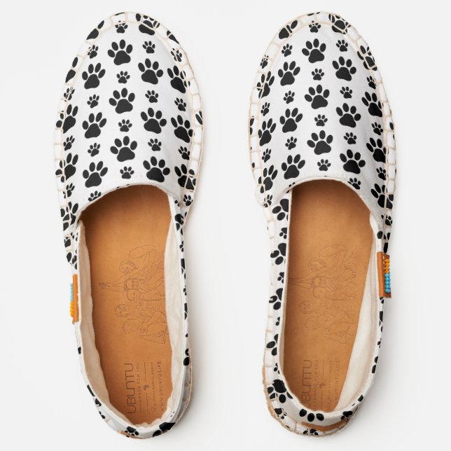Paw Pattern, Dog Paws, Paw Prints, Black and White Espadrilles (Front)