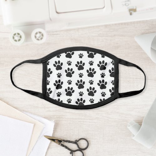 Paw Pattern Dog Paws Paw Prints Black and White Face Mask