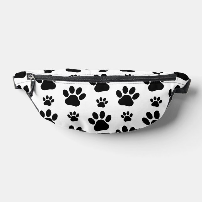 Paw Pattern, Dog Paws, Paw Prints, Black and White Fanny Pack (Lay Down)