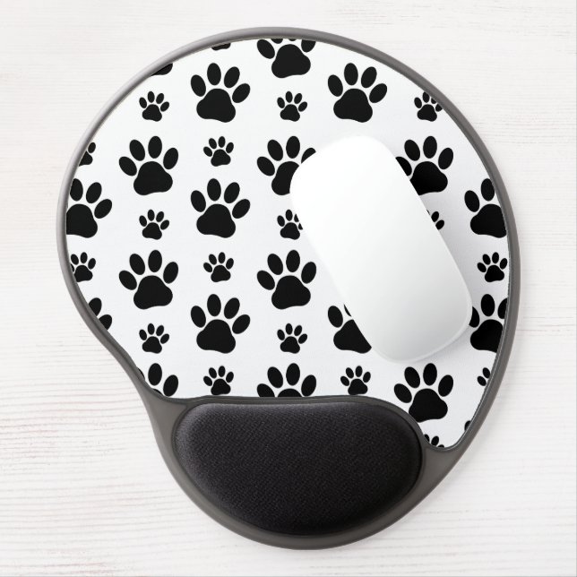 Paw Pattern, Dog Paws, Paw Prints, Black and White Gel Mouse Pad (Left Side)