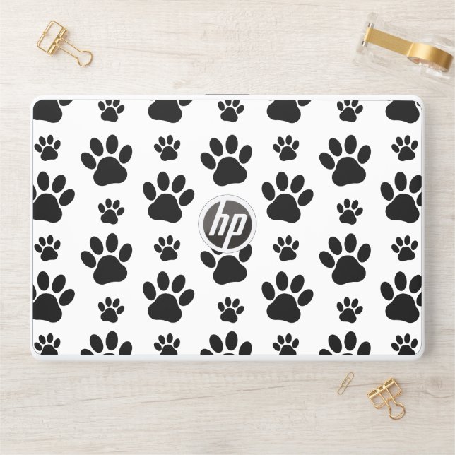 Paw Pattern, Dog Paws, Paw Prints, Black and White HP Laptop Skin (Desk)