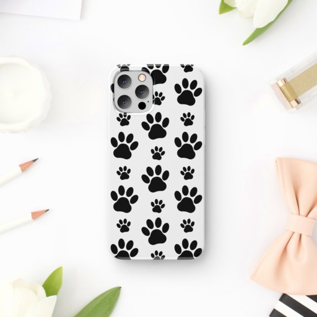 Paw Pattern, Dog Paws, Paw Prints, Black and White iPhone Case (Creator Uploaded)