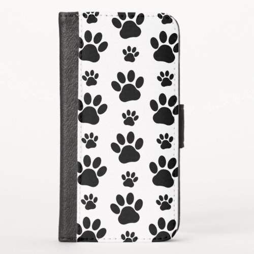 Paw Pattern Dog Paws Paw Prints Black and White iPhone X Wallet Case