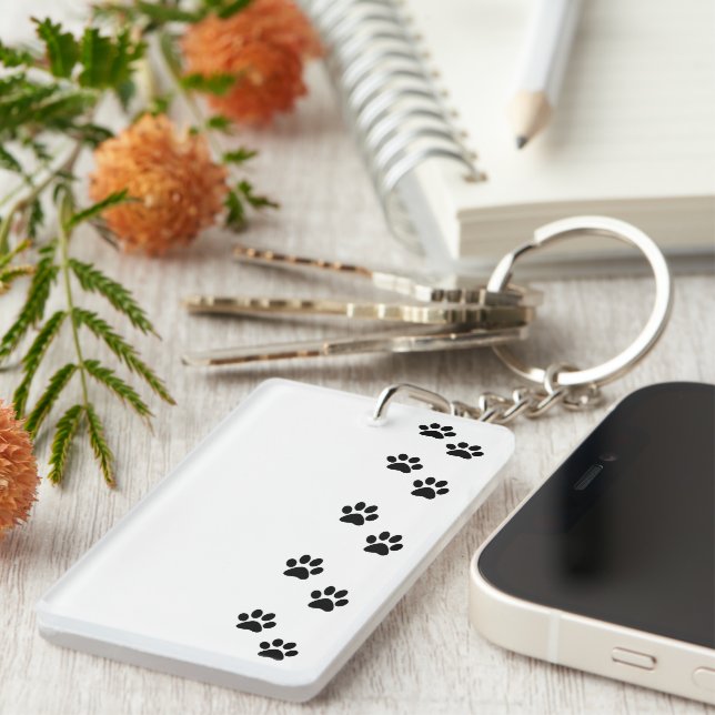 Paw Pattern, Dog Paws, Paw Prints, Black and White Keychain (Front Right)
