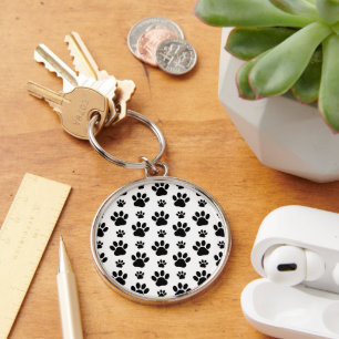 Paw Pattern, Dog Paws, Paw Prints, Black and White Keychain