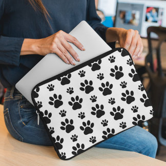 Paw Pattern, Dog Paws, Paw Prints, Black and White Laptop Sleeve