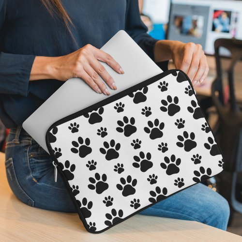 Paw Pattern Dog Paws Paw Prints Black and White Laptop Sleeve