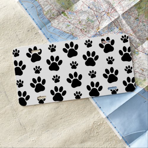 Paw Pattern Dog Paws Paw Prints Black and White License Plate