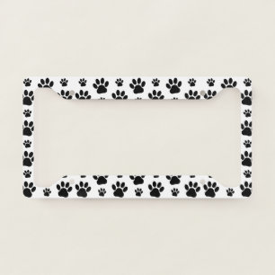 Paw Pattern, Dog Paws, Paw Prints, Black and White License Plate Frame