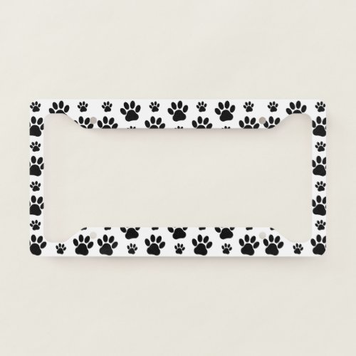 Paw Pattern Dog Paws Paw Prints Black and White License Plate Frame