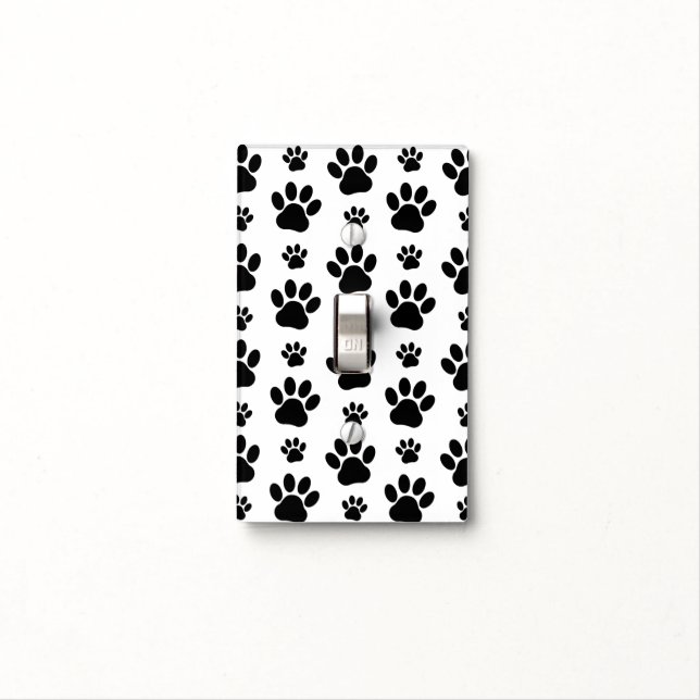 Paw Pattern, Dog Paws, Paw Prints, Black and White Light Switch Cover (In Situ)