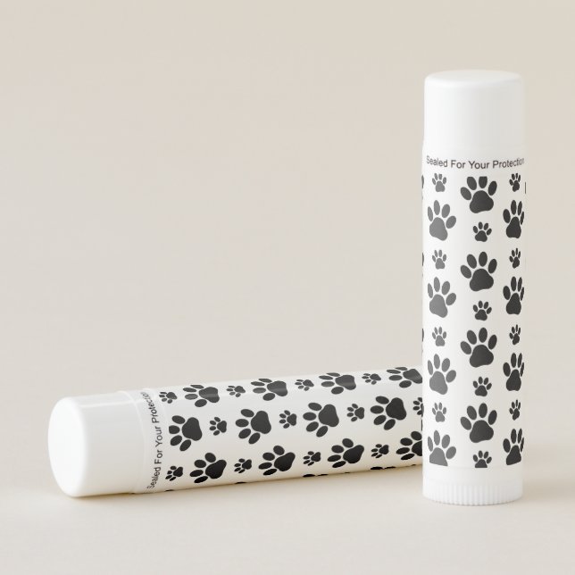 Paw Pattern, Dog Paws, Paw Prints, Black and White Lip Balm (Front)