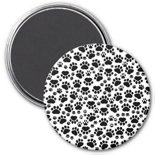 Paw Pattern Dog Paws Paw Prints Black and White Magnet