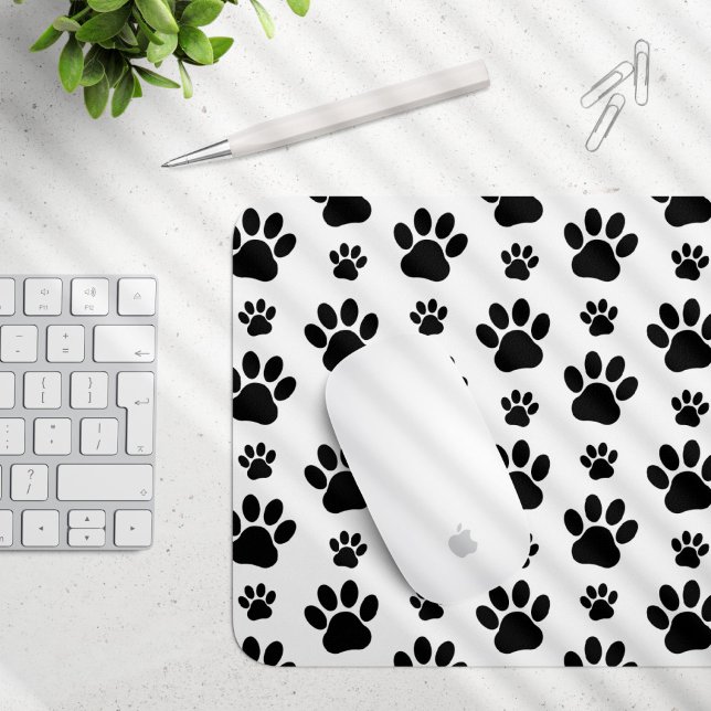 Paw Pattern, Dog Paws, Paw Prints, Black and White Mouse Pad (Creator Uploaded)