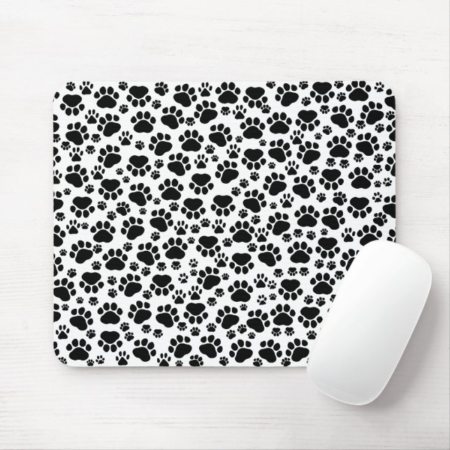 Paw Pattern, Dog Paws, Paw Prints, Black and White Mouse Pad (With Mouse)