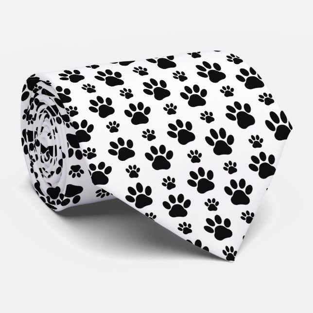 Paw Pattern, Dog Paws, Paw Prints, Black and White Neck Tie (Rolled)