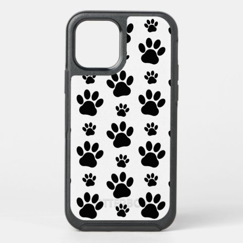 Paw Pattern Dog Paws Paw Prints Black and White OtterBox Symmetry iPhone 12 Case