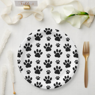 Paw Pattern, Dog Paws, Paw Prints, Black and White Paper Plates