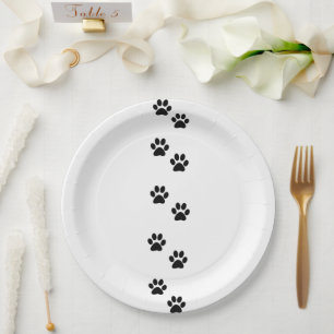 Paw Pattern, Dog Paws, Paw Prints, Black and White Paper Plates