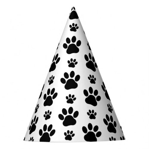 Paw Pattern Dog Paws Paw Prints Black and White Party Hat
