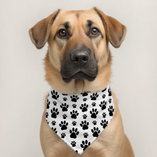 Paw Pattern, Dog Paws, Paw Prints, Black and White Pet Bandana Collar
