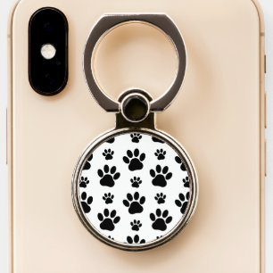 Paw Pattern, Dog Paws, Paw Prints, Black and White Phone Ring Stand