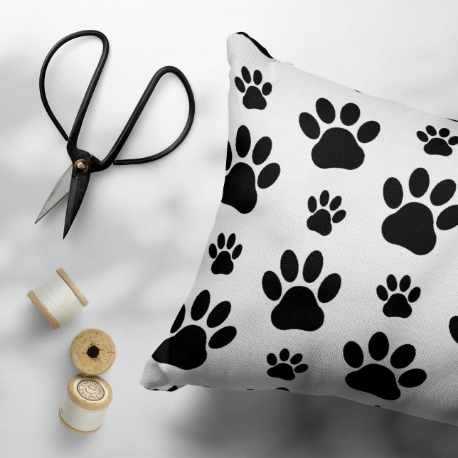 Paw Pattern, Dog Paws, Paw Prints, Black and White Pillow Case (Creator Uploaded)