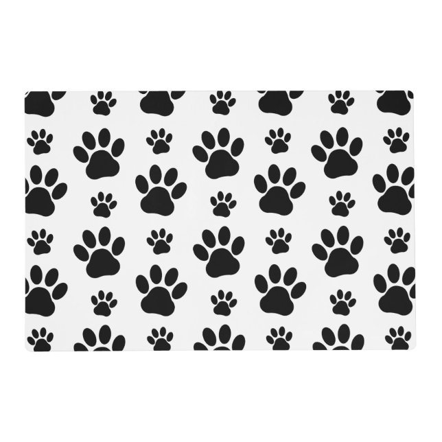 Paw Pattern, Dog Paws, Paw Prints, Black and White Placemat (Front)