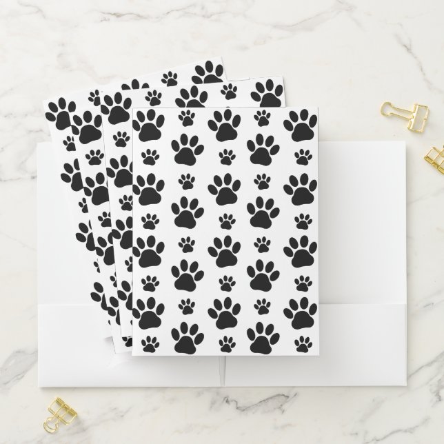 Paw Pattern, Dog Paws, Paw Prints, Black and White Pocket Folder (In Situ)