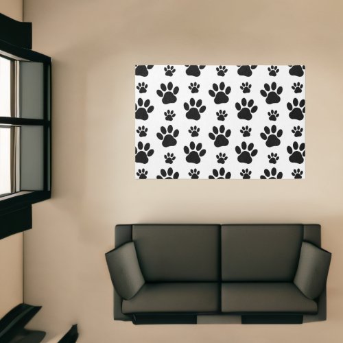 Paw Pattern Dog Paws Paw Prints Black and White Rug