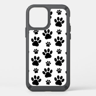 Paw Pattern, Dog Paws, Paw Prints, Black and White Speck iPhone 12 Case