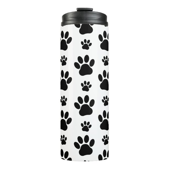 Paw Pattern, Dog Paws, Paw Prints, Black and White Thermal Tumbler (Front)