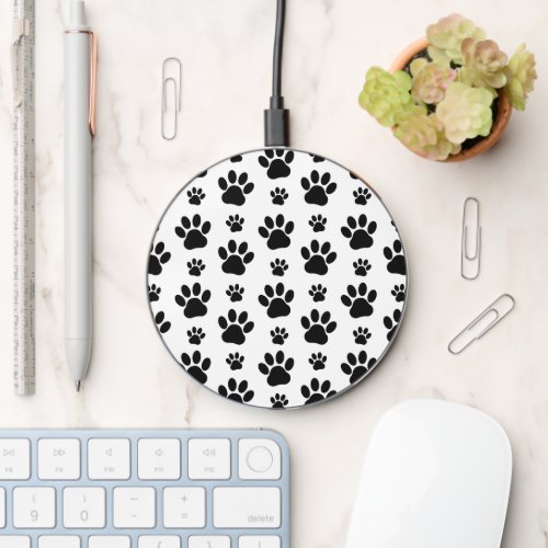 Paw Pattern Dog Paws Paw Prints Black and White Wireless Charger