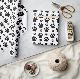 Paw Pattern, Dog Paws, Paw Prints, Black and White Wrapping Paper
