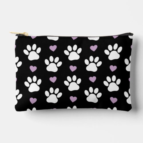 Paw Pattern Dog Paws White Paws Lilac Hearts Accessory Pouch