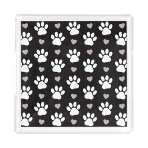 Paw Pattern, Dog Paws, White Paws, Lilac Hearts Acrylic Tray
